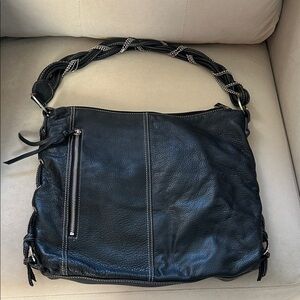 Chic Black Leather Bag with Braided Strap